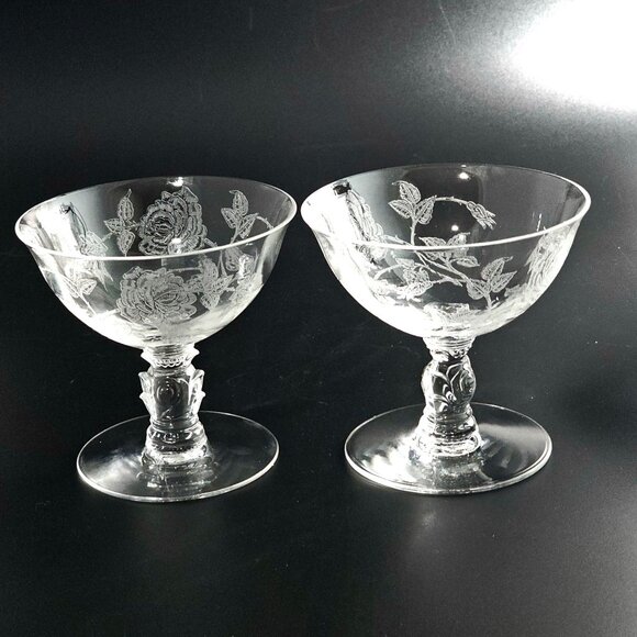 Heisey Other - 2 Heisey Rose Champagne Coupes 4.5" crystal vtg 1950s romantic vintage romance c
